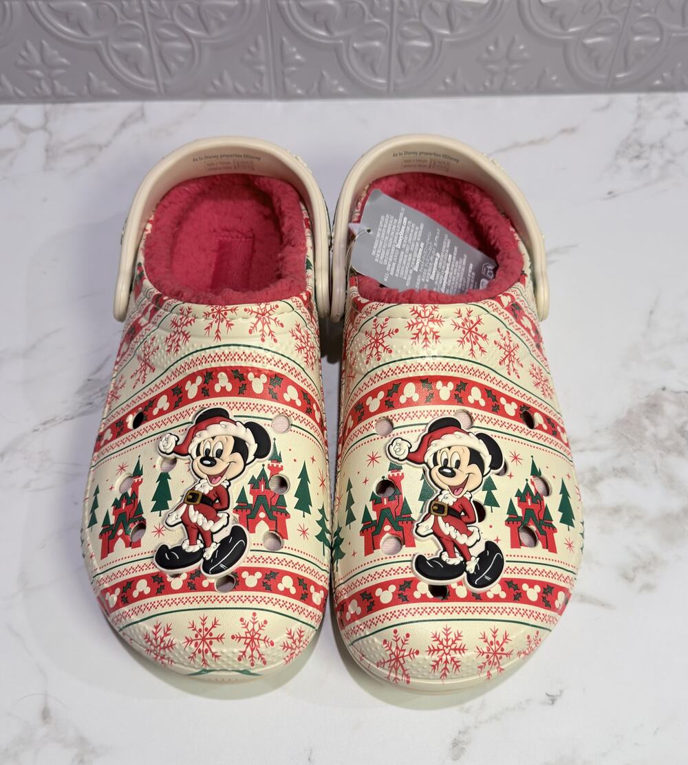 Disney Parks Mickey Mouse Santa Holiday Fair Isle Lined Crocs (M10/W12)